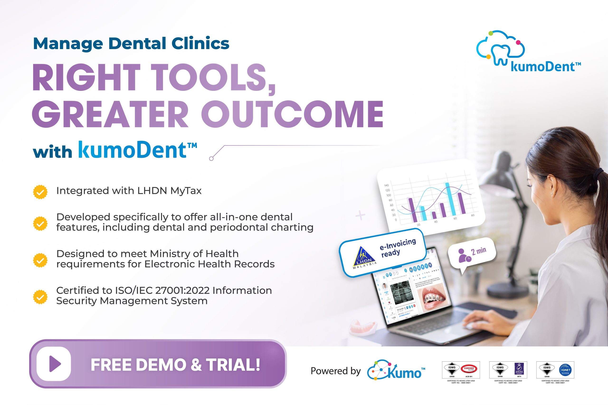 Contact us for a free demo and trial to experience how kumoDent™ can benefit your dental clinic.